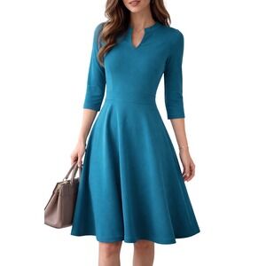 Nmoder Teal Fit & Flare Dress | Stretch Knit | Size M